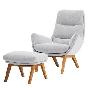 Fauteuil GARBO avec pieds en bois Tissu - Tissu Saia: Gris clair - Chêne foncé