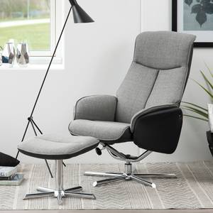 Fauteuil Gort (met hocker) geweven stof/kunstleer - lichtgrijs