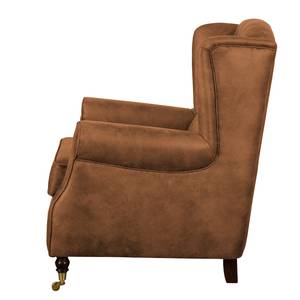 Fauteuil à oreilles Grendon Aspect cuir vieilli - Brun