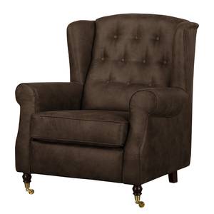 Oorfauteuil Grendon antieke leerlook - Mokkakleurig