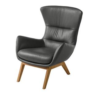 Fauteuil Hepburn I Cuir véritable - Chêne - Cuir véritable Neka Gris - Cuir véritable Neka : Gris - Chêne foncé