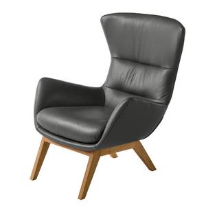 Fauteuil HEPBURN met houten pootjes echt leer - Echt leer Neka: Grijs - Donkere eikenhout