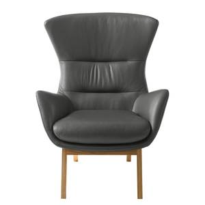 Fauteuil Hepburn I Cuir véritable - Chêne - Cuir véritable Neka Gris - Cuir véritable Neka : Gris - Chêne foncé