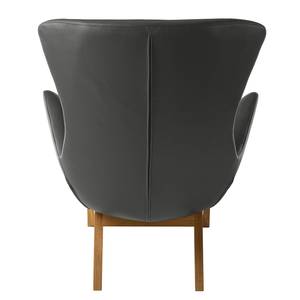 Fauteuil HEPBURN met houten pootjes echt leer - Echt leer Neka: Grijs - Donkere eikenhout