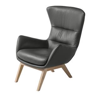 Fauteuil Hepburn I echt leer - Echt leer Neka: Grijs - Lichte eikenhouten