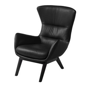 Fauteuil HEPBURN met houten pootjes echt leer - Echt leer Neka: Zwart - Zwart