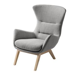 Fauteuil HEPBURN met houten pootjes geweven stof - Geweven stof Milan: Lichtgrijs - Lichte eikenhouten