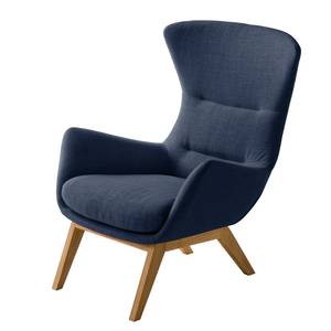 Fauteuil Hepburn I Tissu - Tissu Milan : Bleu foncé - Chêne foncé