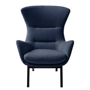 Fauteuil HEPBURN met houten pootjes geweven stof - Geweven stof Milan: Lichtblauw - Zwart