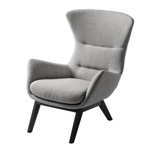 Fauteuil HEPBURN met houten pootjes geweven stof - Geweven stof Milan: Lichtgrijs - Zwart