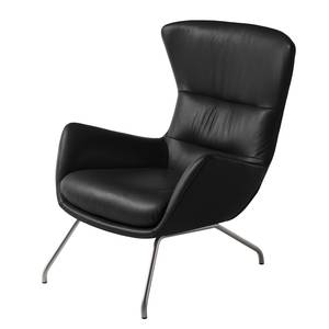 Sessel Hepburn II Echtleder - Echtleder Neka: Schwarz - Chrom matt