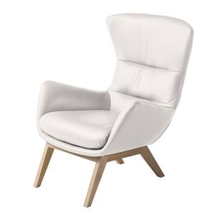 Fauteuil Hepburn I echt leer - Echt leer Neka: Wit - Lichte eikenhouten