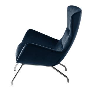 Fauteuil Hepburn II Velours - Chrome - Tissu Shyla Bleu foncé - Velours Shyla: Bleu foncé - Chrome brillant