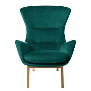 Fauteuil Hepburn I fluweel - Velours Shyla: Petrolblauw - Donkere eikenhout