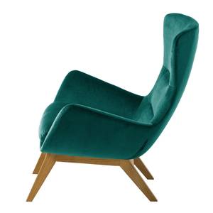 Fauteuil Hepburn I fluweel - Velours Shyla: Petrolblauw - Donkere eikenhout