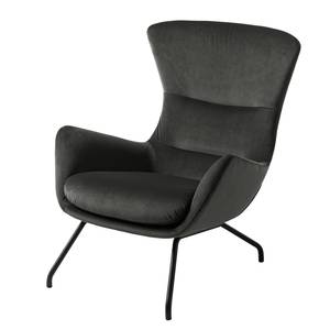 Fauteuil Hepburn II Velours - Velours Shyla: Vert de gris - Noir