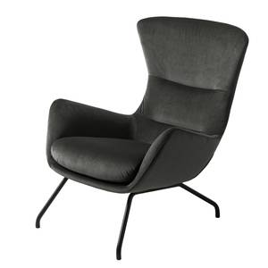 Fauteuil Hepburn II Velours - Noir - Tissu Shyla Vert de gris - Velours Shyla: Vert de gris - Noir