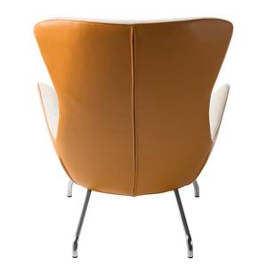 Sessel Hepburn II Webstoff / Echtleder - Beige / Cognac - Chrom glänzend