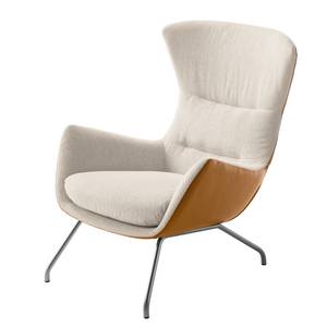 Fauteuil Hepburn II Tissu / Cuir véritable - Chrome mat - Beige / Cognac - Beige / Cognac - Chrome mat