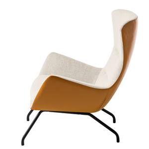 Sessel Hepburn II geweven stof/echt leer - Beige/Cognackleurig - Zwart