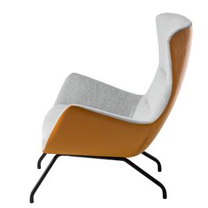 Fauteuil Hepburn II Tissu / Cuir véritable - Gris clair / Cognac - Noir