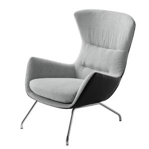 Fauteuil Hepburn II Tissu / Cuir véritable - Chrome - Gris clair / Noir - Gris clair / Noir - Chrome brillant