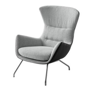 Fauteuil Hepburn II Tissu / Cuir véritable - Gris clair / Noir - Chrome mat