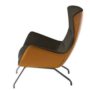 Fauteuil Hepburn II Tissu / Cuir véritable - Marron-noir / Cognac - Chrome mat