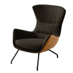 Fauteuil Hepburn II Tissu / Cuir véritable - Marron-noir / Cognac - Noir