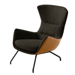 Sessel Hepburn II geweven stof/echt leer - Zwartbruin/Cognackleurig - Zwart