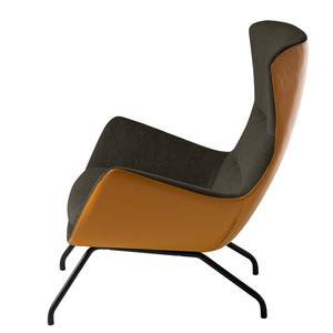 Fauteuil Hepburn II Tissu / Cuir véritable - Marron-noir / Cognac - Noir