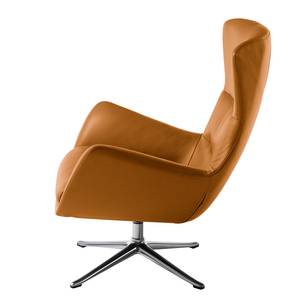 Fauteuil HEPBURN met kruisvoet echt leer - Echt leer Neka: Cognackleurig - Chroomkleurig glanzend