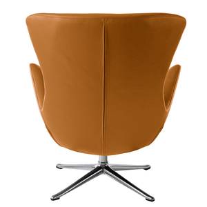 Fauteuil HEPBURN met kruisvoet echt leer - Echt leer Neka: Cognackleurig - Chroomkleurig glanzend