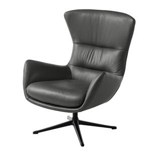 Fauteuil HEPBURN met kruisvoet echt leer - Echt leer Neka: Grijs - Zwart