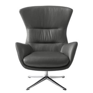 Fauteuil HEPBURN met kruisvoet echt leer - Echt leer Neka: Grijs - Chroomkleurig glanzend