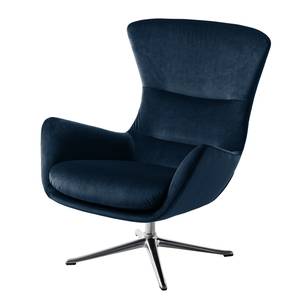 Fauteuil HEPBURN met kruisvoet fluweel - Velours Shyla: Donkerblauw - Chroomkleurig glanzend