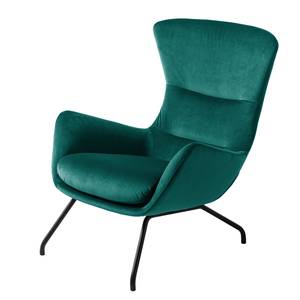 Fauteuil Hepburn III fluweel - Velours Shyla: Petrolblauw - Zwart