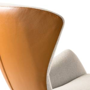 Fauteuil HEPBURN met kruisvoet geweven stof/echt leer - Stof Saia / Leer Neka: Beige / Cognackleurig - Chroomkleurig glanzend