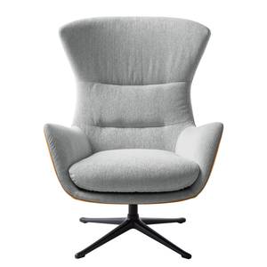 Fauteuil HEPBURN met kruisvoet geweven stof/echt leer - Stof Saia / Leer Neka: Lichtgrijs / Cognackleurig - Zwart