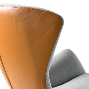 Fauteuil HEPBURN met kruisvoet geweven stof/echt leer - Stof Saia / Leer Neka: Lichtgrijs / Cognackleurig - Chroomkleurig glanzend