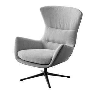 Fauteuil Hepburn III geweven stof/echt leer - Lichtgrijs/Grijs - Zwart