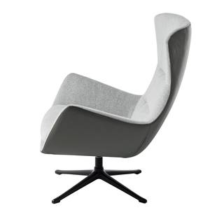 Fauteuil Hepburn III geweven stof/echt leer - Lichtgrijs/Grijs - Zwart