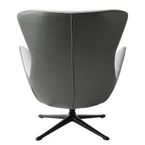 Fauteuil Hepburn III geweven stof/echt leer - Lichtgrijs/Grijs - Zwart