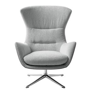 Fauteuil Hepburn III geweven stof/echt leer - Lichtgrijs/Grijs - Chroomkleurig glanzend