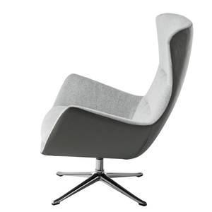 Fauteuil Hepburn III geweven stof/echt leer - Lichtgrijs/Grijs - Chroomkleurig glanzend