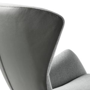 Fauteuil Hepburn III geweven stof/echt leer - Lichtgrijs/Grijs - Chroomkleurig glanzend