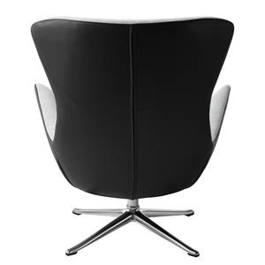 Fauteuil HEPBURN met kruisvoet geweven stof/echt leer - Stof Saia / Leer Neka: Lichtgrijs / Zwart  - Chroomkleurig glanzend