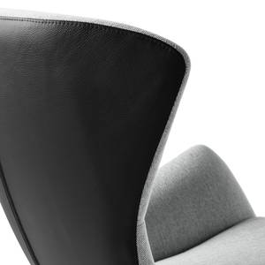 Fauteuil HEPBURN met kruisvoet geweven stof/echt leer - Stof Saia / Leer Neka: Lichtgrijs / Zwart  - Chroomkleurig glanzend