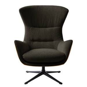 Fauteuil HEPBURN met kruisvoet geweven stof/echt leer - Stof Saia / Leer Neka: Zwart-Bruin / Cognackleurig - Zwart