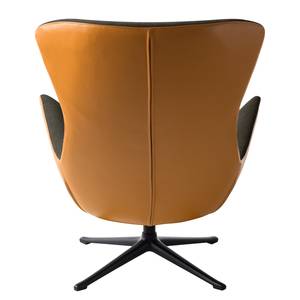 Fauteuil HEPBURN met kruisvoet geweven stof/echt leer - Stof Saia / Leer Neka: Zwart-Bruin / Cognackleurig - Zwart